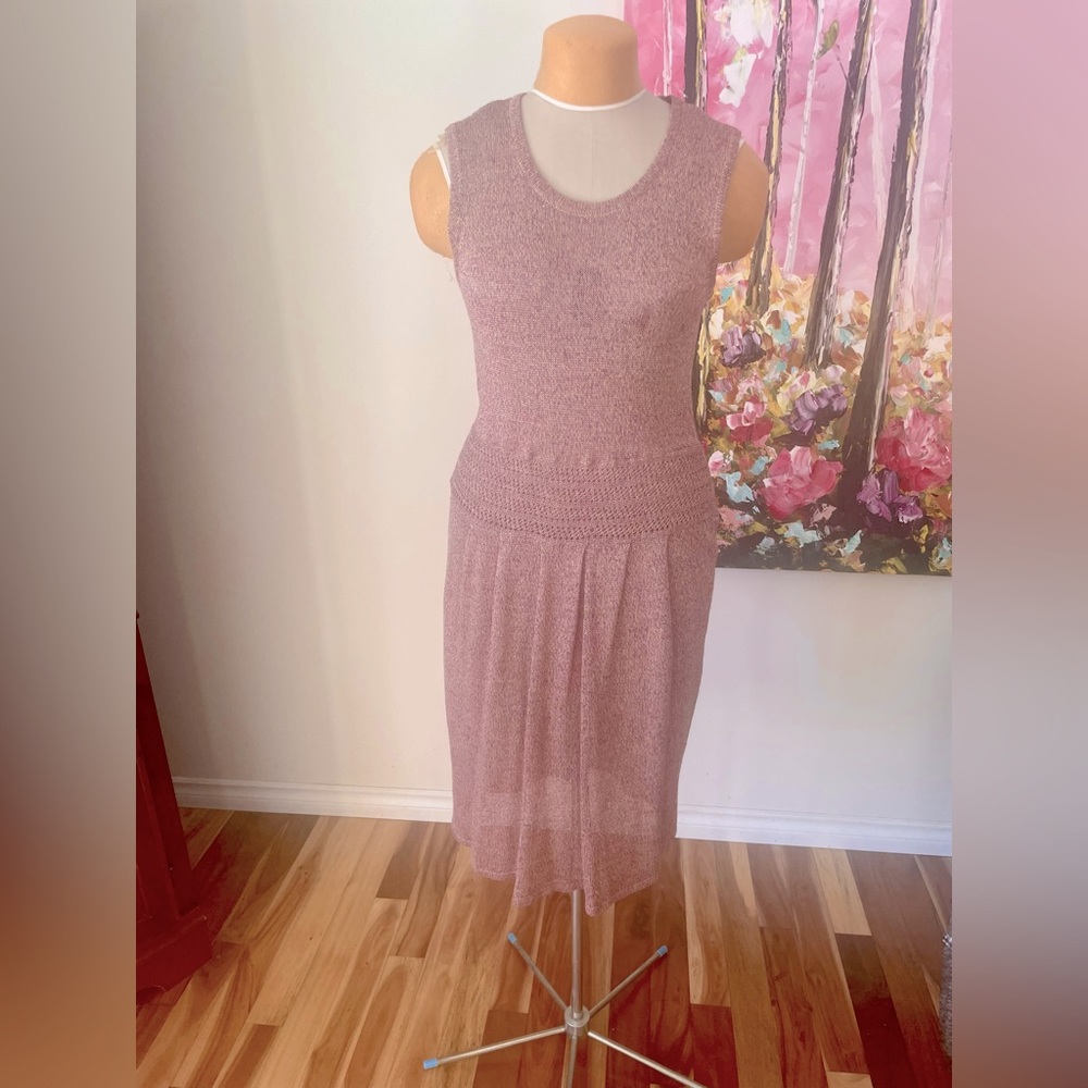 JNYC Knit Dress with Sweater/jacket. Plum with a slight cream weave. Size M.